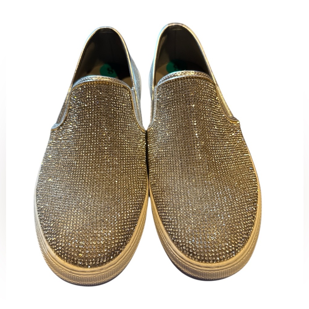 Rhinestone/Beaded Silver & White Madden Girl Sparkling Slip-On Sneakers Size 8